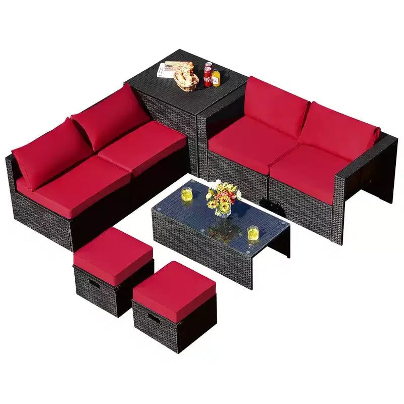 Costway Ensemble de Meubles de Jardin en Rotin 8 Pièces Table de Rangement Housse d'Ottoman