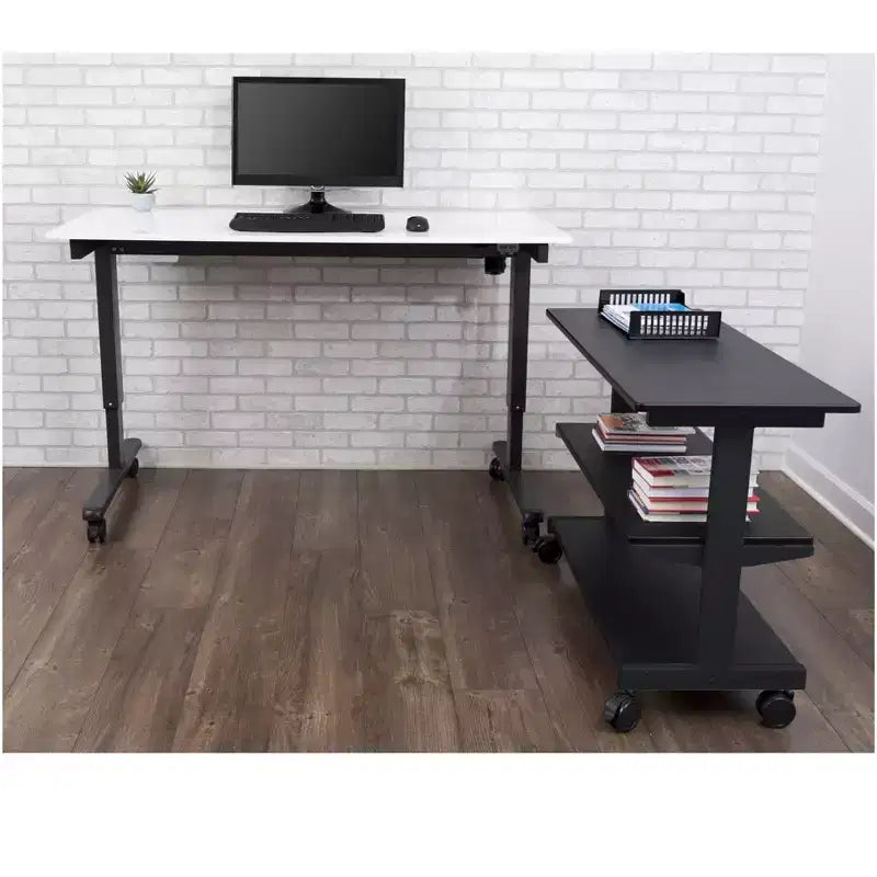 3-Shelf Rolling Desk Return Side Desk Organizer and Bookcase on Wheels