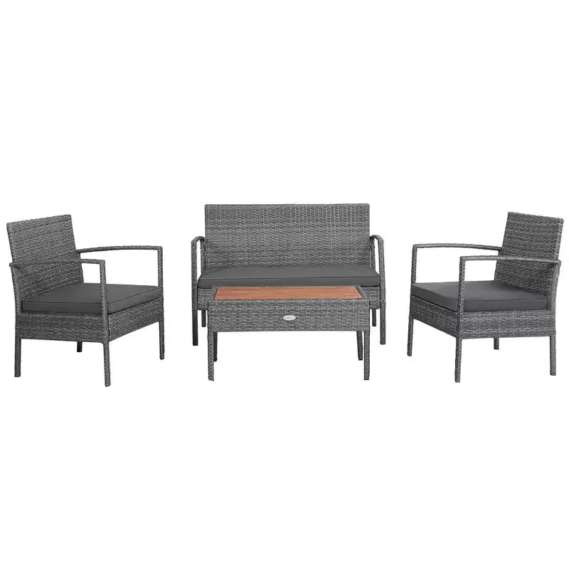 Ensemble de 4 meubles de patio en rotin Costway avec chaises rembourrées et plateau de table en bois gris