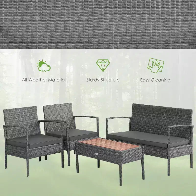 Ensemble de 4 meubles de patio en rotin Costway avec chaises rembourrées et plateau de table en bois gris