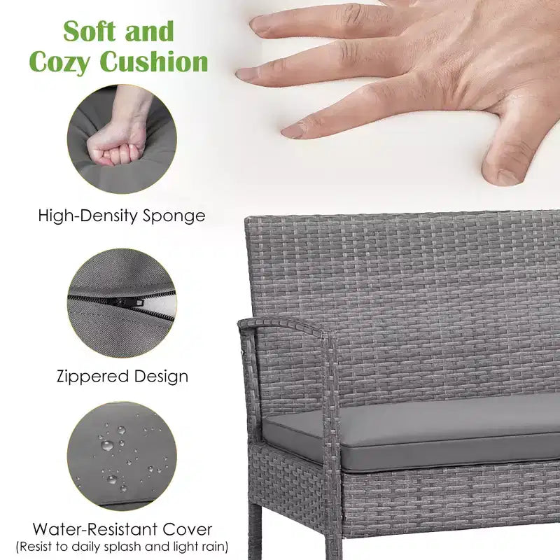 Ensemble de 4 meubles de patio en rotin Costway avec chaises rembourrées et plateau de table en bois gris