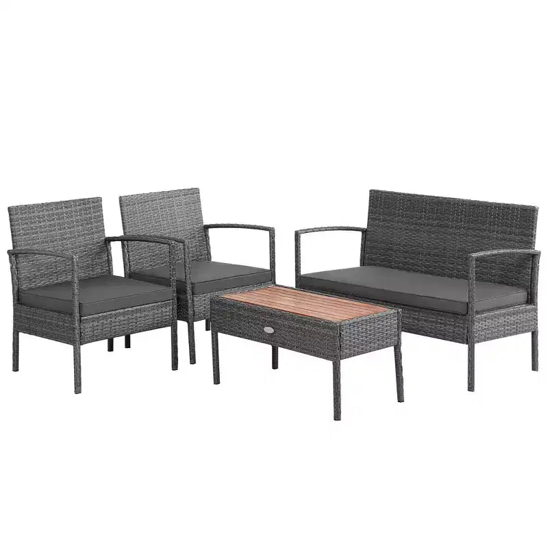 Ensemble de 4 meubles de patio en rotin Costway avec chaises rembourrées et plateau de table en bois gris