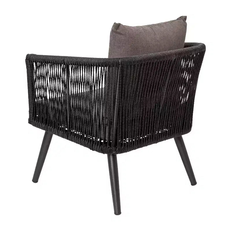 Merrick Lane - Ensemble de mobilier d'extérieur 4 pièces avec canapé, 2 fauteuils et table basse à cadre en aluminium tressé noir avec coussins gris