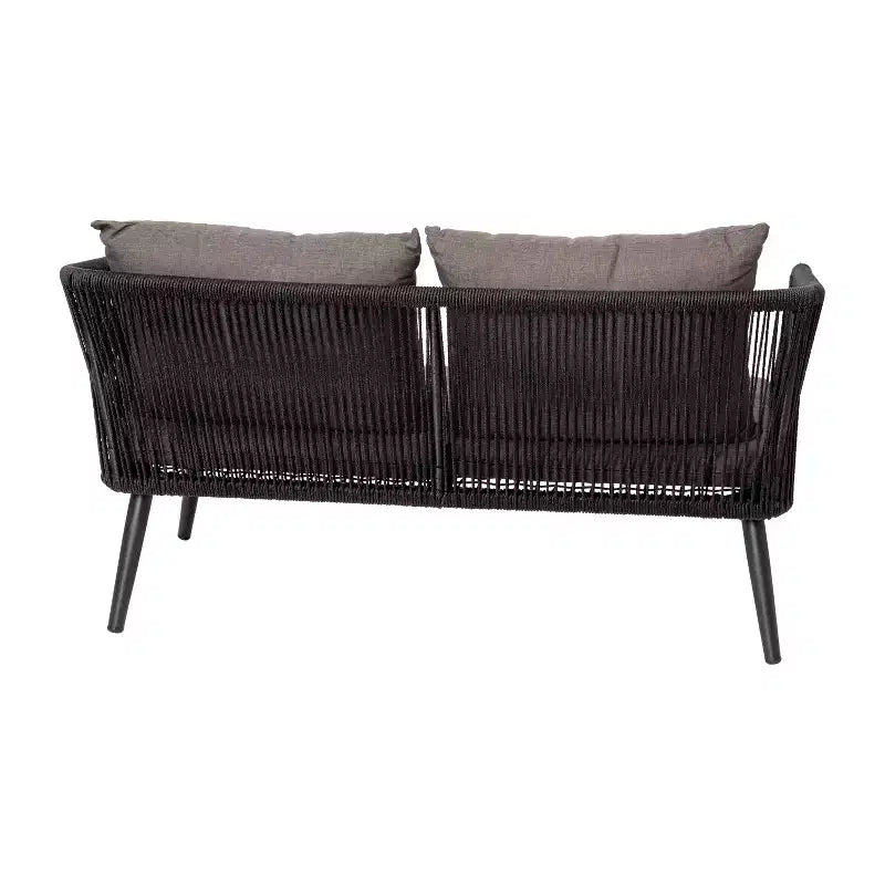 Merrick Lane - Ensemble de mobilier d'extérieur 4 pièces avec canapé, 2 fauteuils et table basse à cadre en aluminium tressé noir avec coussins gris