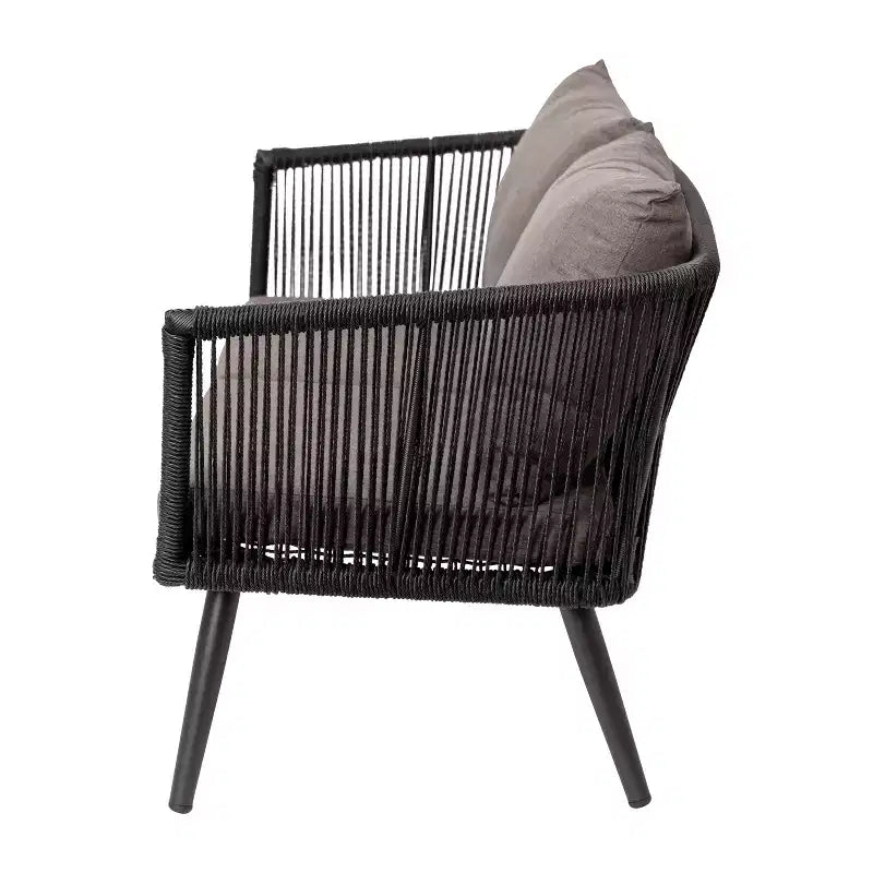 Merrick Lane - Ensemble de mobilier d'extérieur 4 pièces avec canapé, 2 fauteuils et table basse à cadre en aluminium tressé noir avec coussins gris