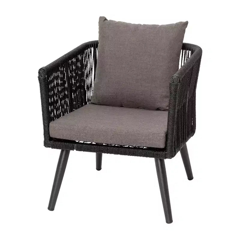 Merrick Lane - Ensemble de mobilier d'extérieur 4 pièces avec canapé, 2 fauteuils et table basse à cadre en aluminium tressé noir avec coussins gris