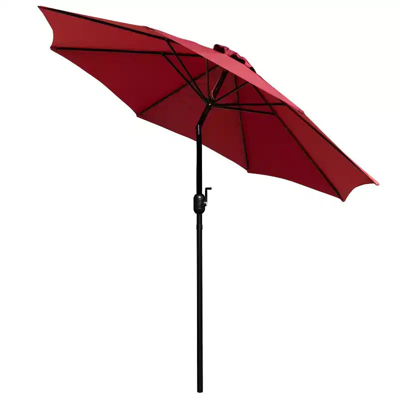 Ensemble de salle à manger 7 pièces Merrick Lane avec parasol et base - Table à cadre en acier avec trou pour parasol et 4 fauteuils de club