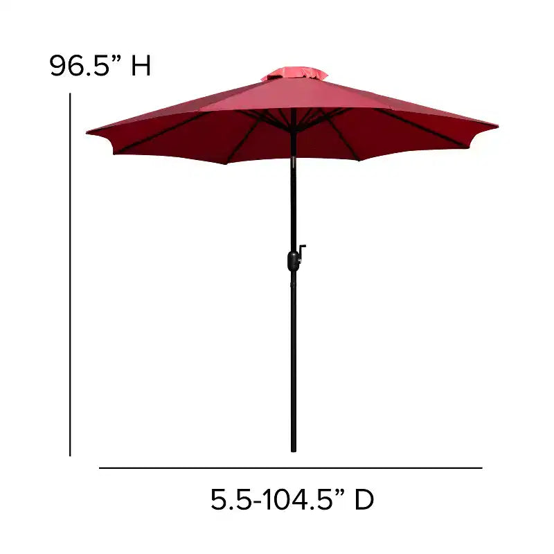 Ensemble de salle à manger 7 pièces Merrick Lane avec parasol et base - Table à cadre en acier avec trou pour parasol et 4 fauteuils de club