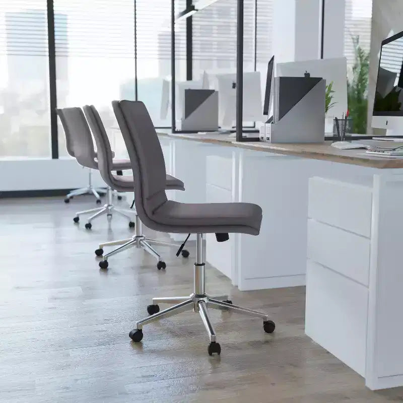 Mid-Back Armless Swivel Task Office Chair Bonded Leather Adjustable Metal Base
