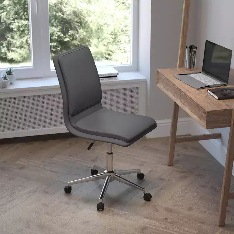 Mid-Back Armless Swivel Task Office Chair Bonded Leather Adjustable Metal Base