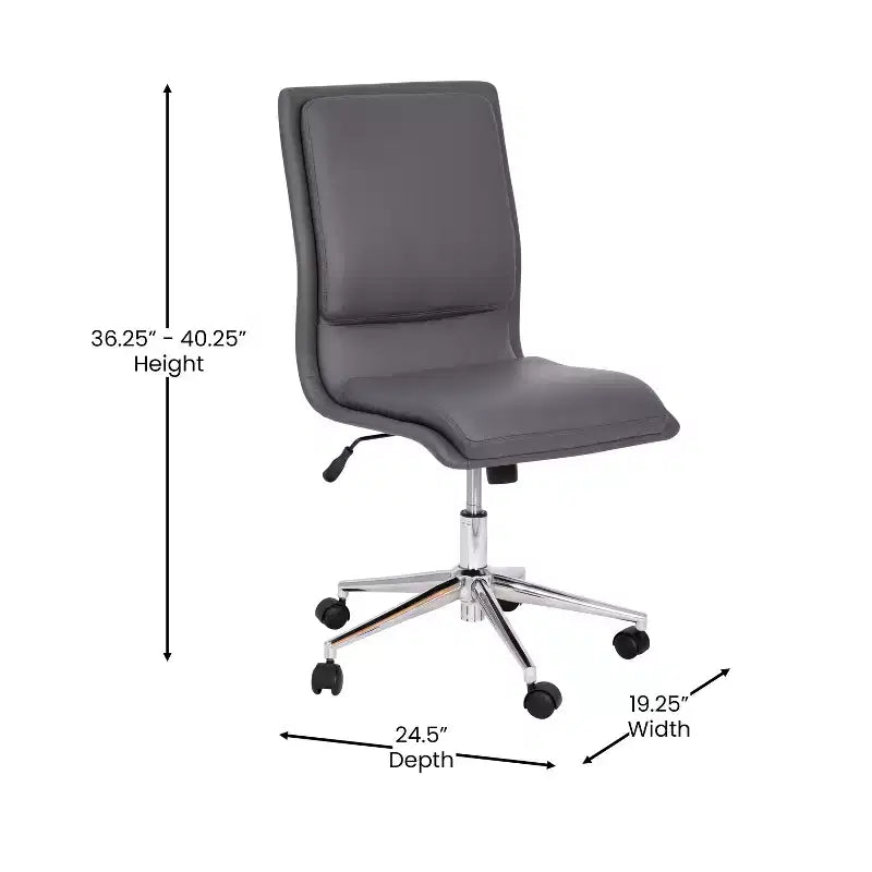 Mid-Back Armless Swivel Task Office Chair Bonded Leather Adjustable Metal Base