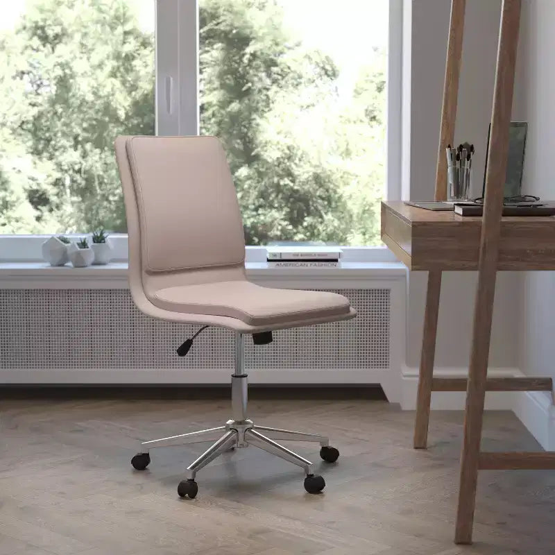 Mid-Back Armless Swivel Task Office Chair Bonded Leather Adjustable Metal Base