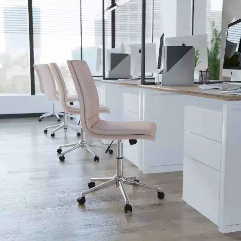 Mid-Back Armless Swivel Task Office Chair Bonded Leather Adjustable Metal Base