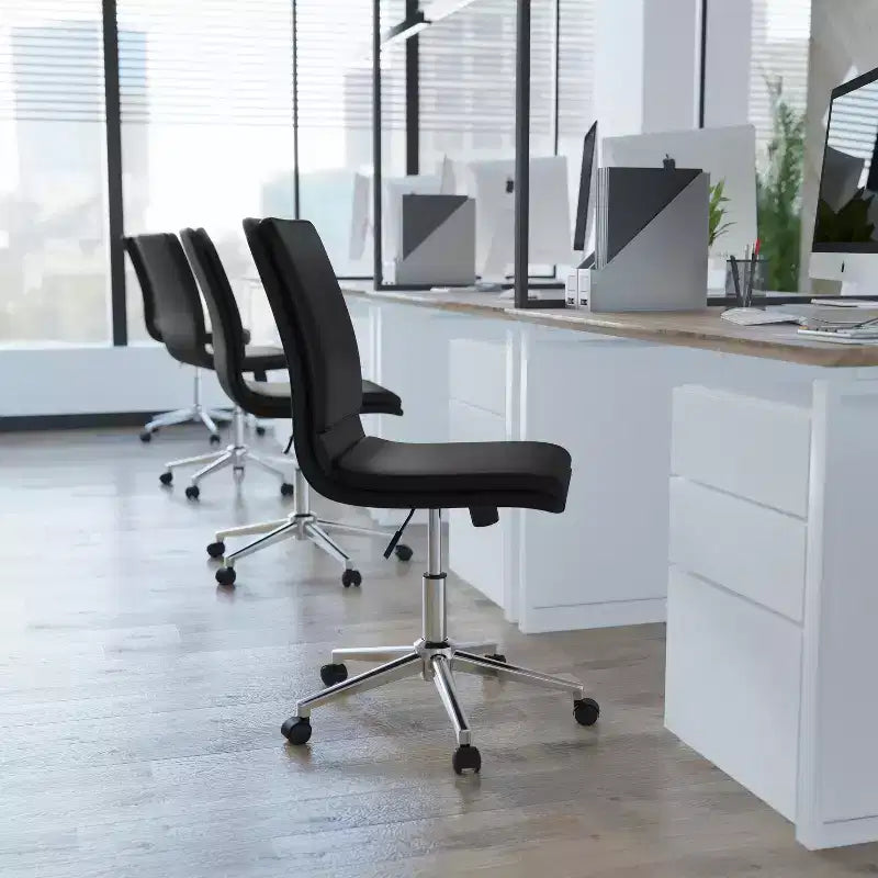 Mid-Back Armless Swivel Task Office Chair Bonded Leather Adjustable Metal Base