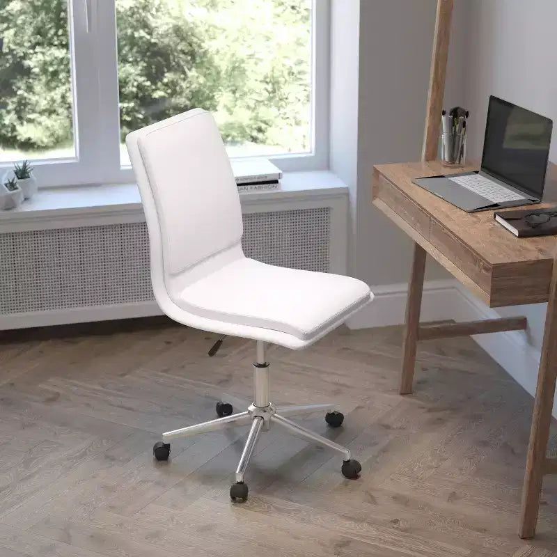 Mid-Back Armless Swivel Task Office Chair Bonded Leather Adjustable Metal Base
