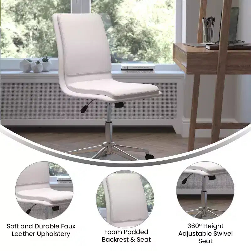 Mid-Back Armless Swivel Task Office Chair Bonded Leather Adjustable Metal Base