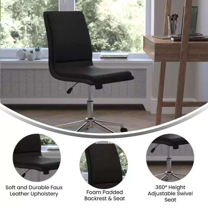 Mid-Back Armless Swivel Task Office Chair Bonded Leather Adjustable Metal Base