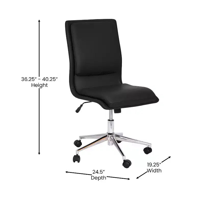 Mid-Back Armless Swivel Task Office Chair Bonded Leather Adjustable Metal Base