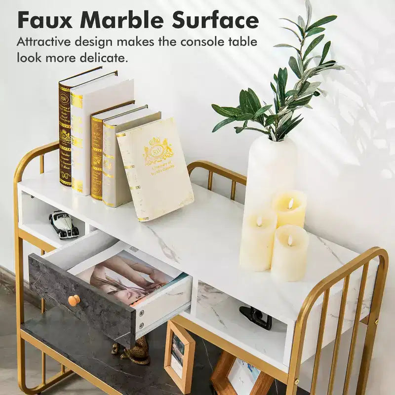 Console Table with Drawer Storage Shelf Wide Tabletop Modern for Entryway
