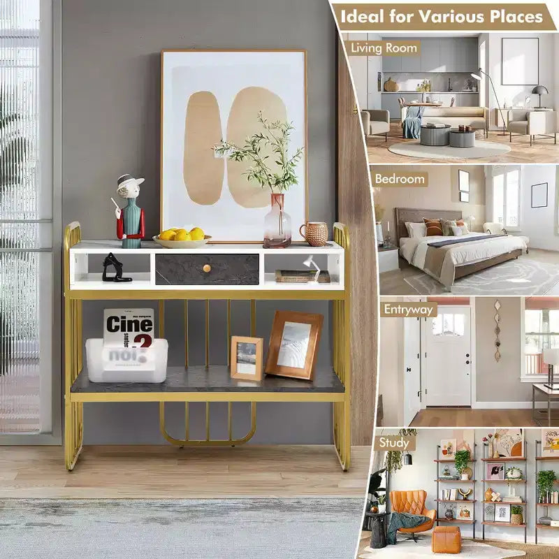 Console Table with Drawer Storage Shelf Wide Tabletop Modern for Entryway