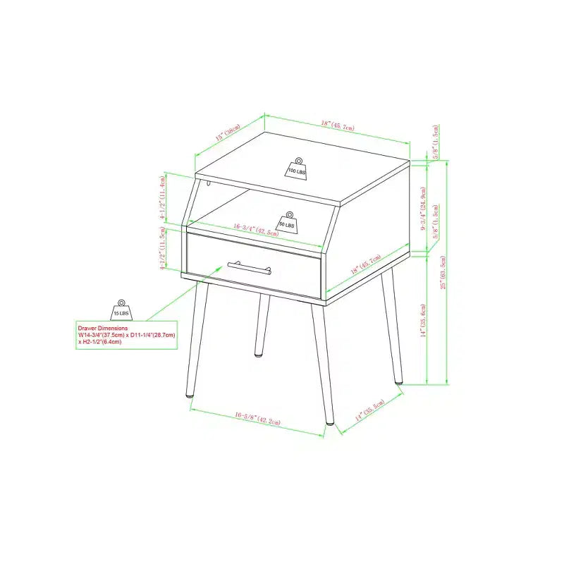 Modern 1-Drawer Angled Side Table Black MDF