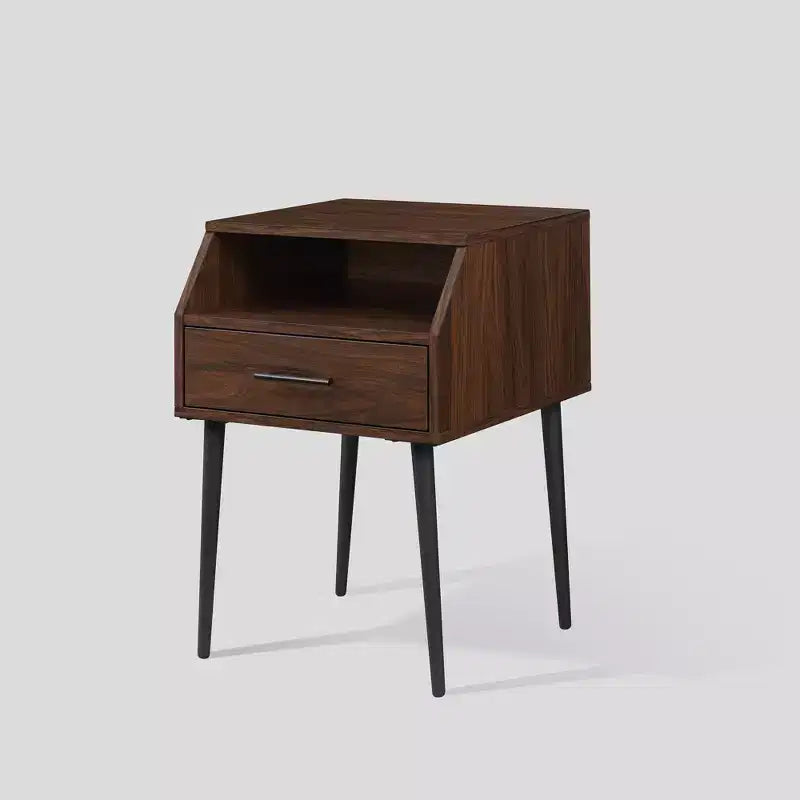 Modern 1-Drawer Angled Side Table Black MDF