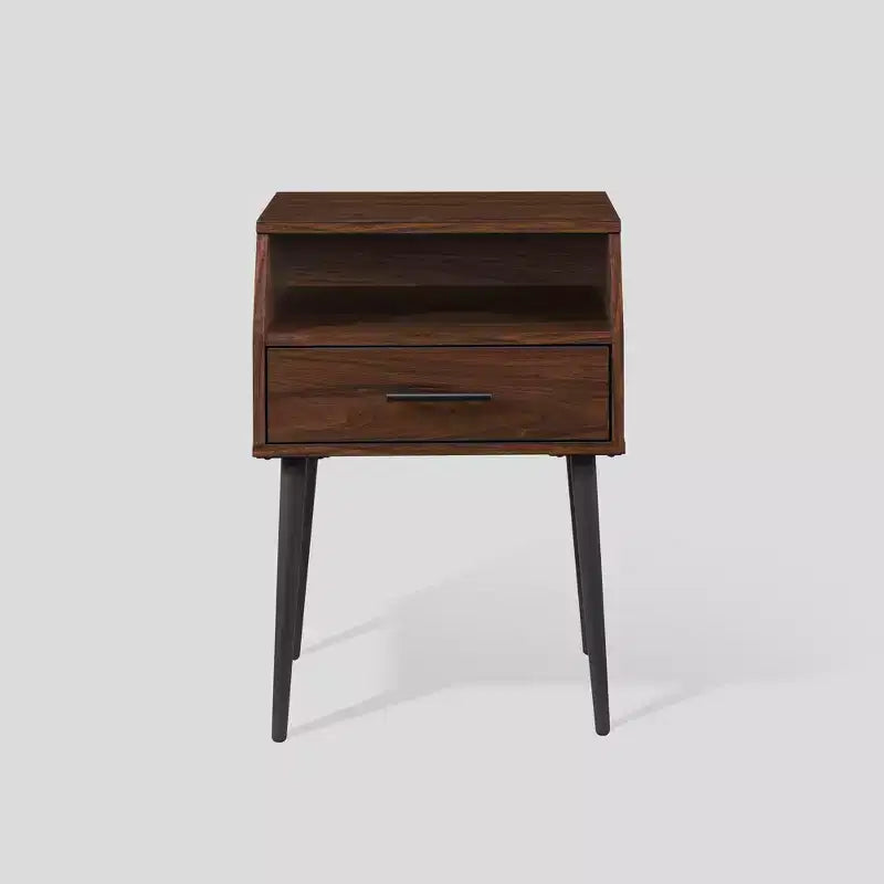 Modern 1-Drawer Angled Side Table Black MDF