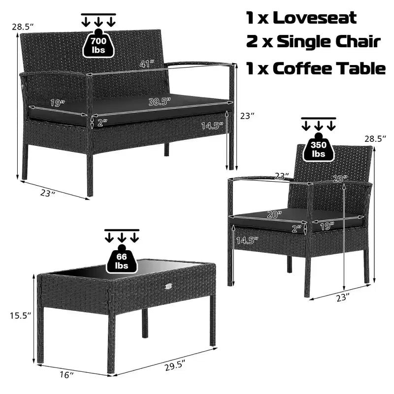 Costway Ensemble de Meubles de Jardin 8 Pièces en Rotin Canapé Rembourré Accoudoir Noir