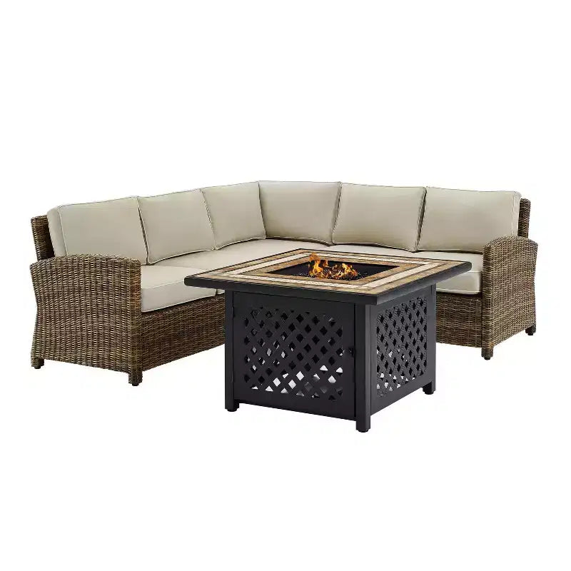 Ensemble de 4 pièces d'extérieur sectionnel en osier Bradenton avec table de foyer - Crosley