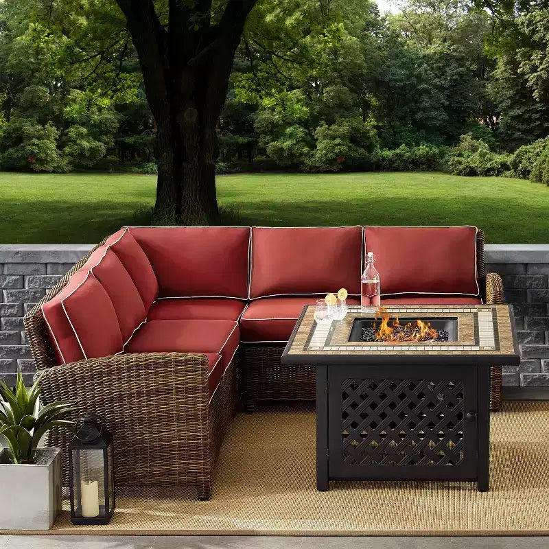 Ensemble de 4 pièces d'extérieur sectionnel en osier Bradenton avec table de foyer - Crosley