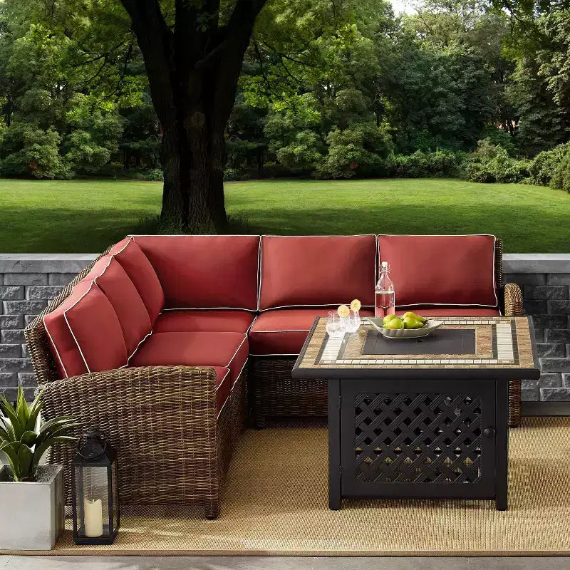 Ensemble de 4 pièces d'extérieur sectionnel en osier Bradenton avec table de foyer - Crosley