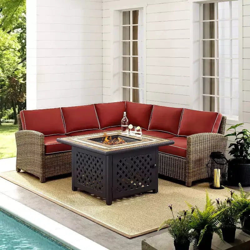 Ensemble de 4 pièces d'extérieur sectionnel en osier Bradenton avec table de foyer - Crosley
