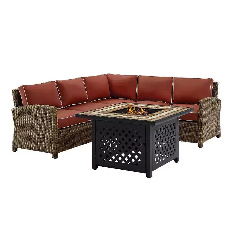 Ensemble de 4 pièces d'extérieur sectionnel en osier Bradenton avec table de foyer - Crosley