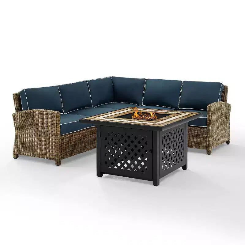 Ensemble de 4 pièces d'extérieur sectionnel en osier Bradenton avec table de foyer - Crosley