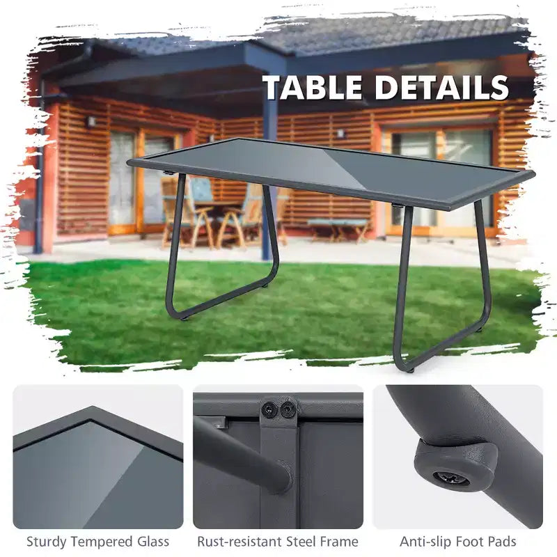 Costway Ensemble de Conversation de Jardin 4 Pièces en Métal pour Patio avec Table