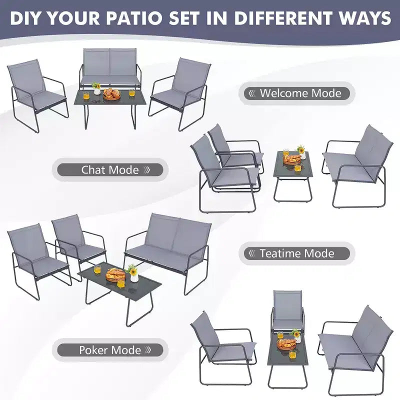 Costway Ensemble de Conversation de Jardin 4 Pièces en Métal pour Patio avec Table