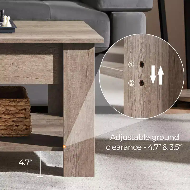 Lift Top Coffee Table with Hidden Compartment & Open Shelf For Living Room