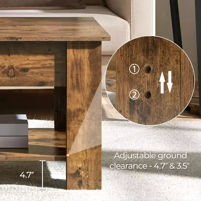 Lift Top Coffee Table with Hidden Compartment & Open Shelf For Living Room