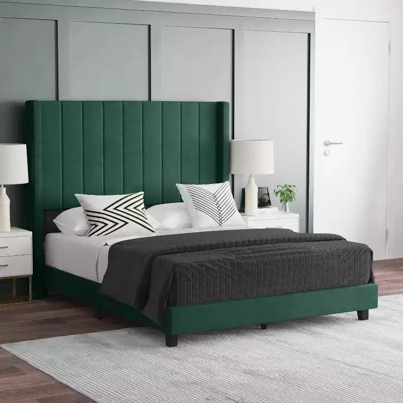 Upholstered Platform Bed with Vertical Channel Stitch Detail and Engineered Wood Frame No Box Spring Required