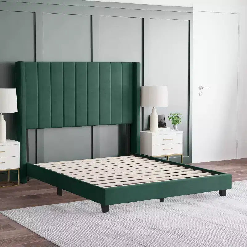 Upholstered Platform Bed with Vertical Channel Stitch Detail and Engineered Wood Frame No Box Spring Required
