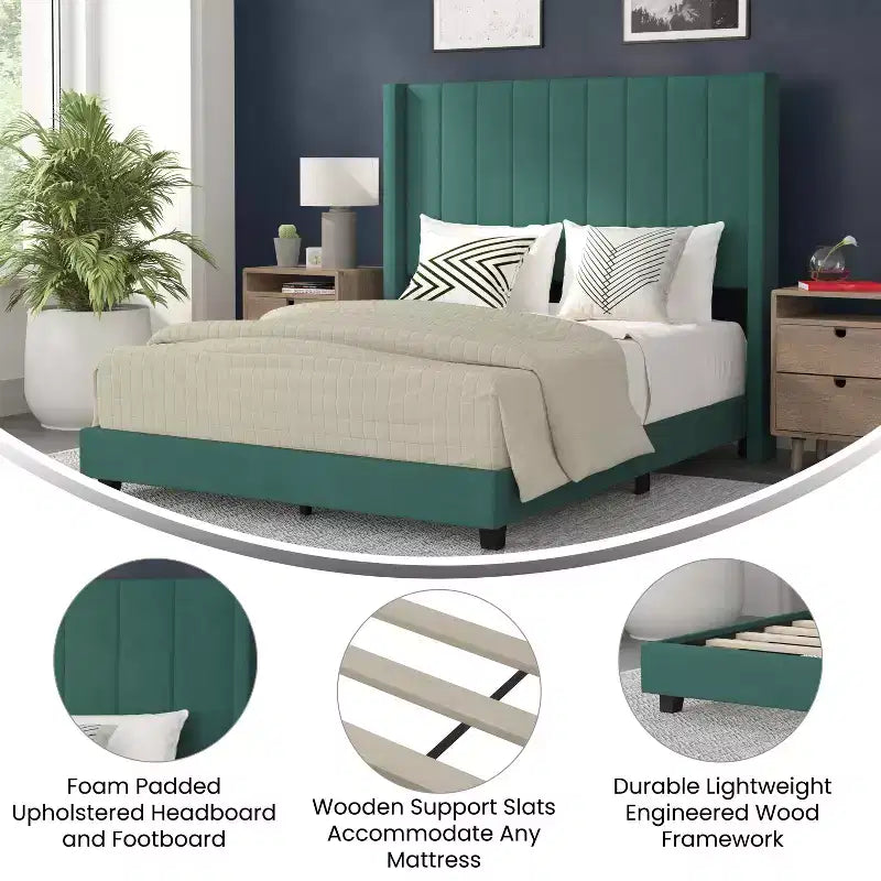 Upholstered Platform Bed with Vertical Channel Stitch Detail and Engineered Wood Frame No Box Spring Required