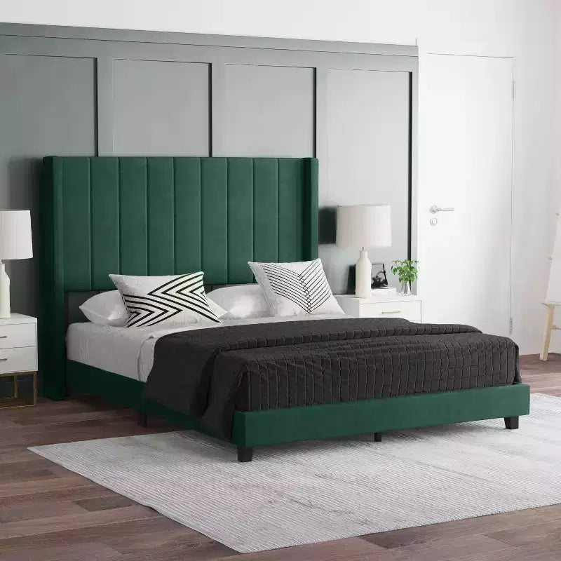 Upholstered Platform Bed with Vertical Channel Stitch Detail and Engineered Wood Frame No Box Spring Required
