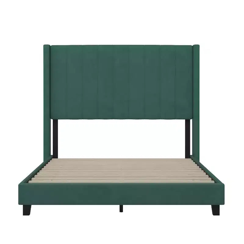 Upholstered Platform Bed with Vertical Channel Stitch Detail and Engineered Wood Frame No Box Spring Required