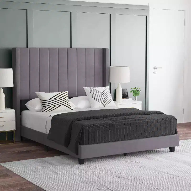 Upholstered Platform Bed with Vertical Channel Stitch Detail and Engineered Wood Frame No Box Spring Required