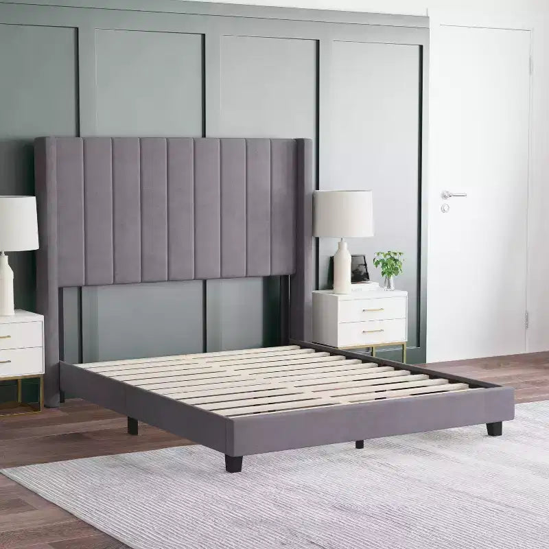 Upholstered Platform Bed with Vertical Channel Stitch Detail and Engineered Wood Frame No Box Spring Required