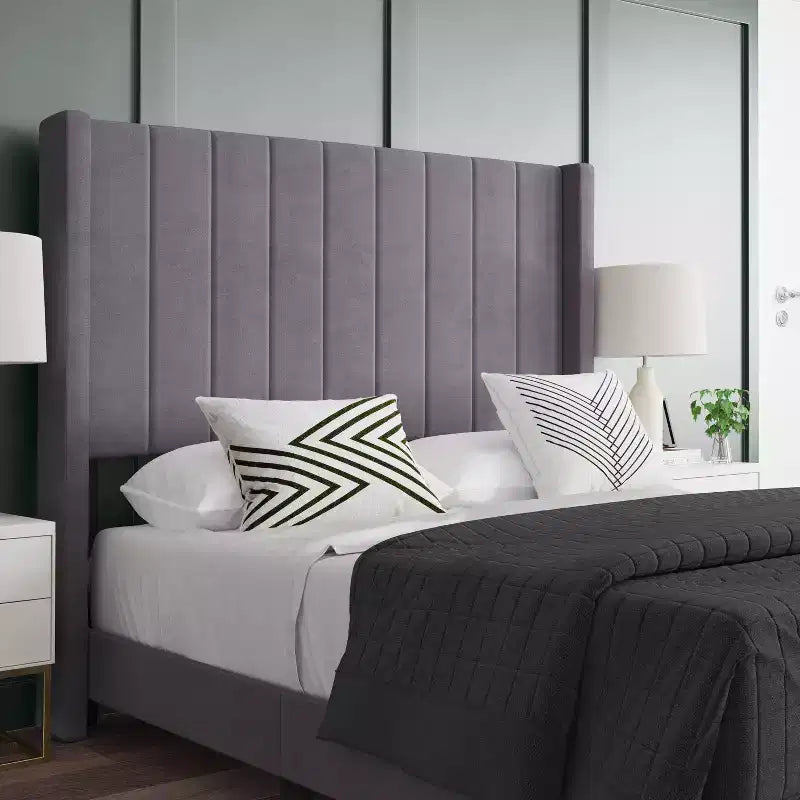Upholstered Platform Bed with Vertical Channel Stitch Detail and Engineered Wood Frame No Box Spring Required