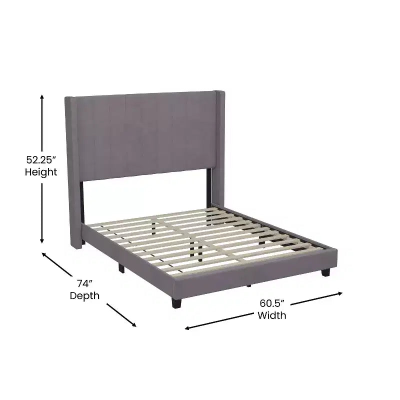 Upholstered Platform Bed with Vertical Channel Stitch Detail and Engineered Wood Frame No Box Spring Required