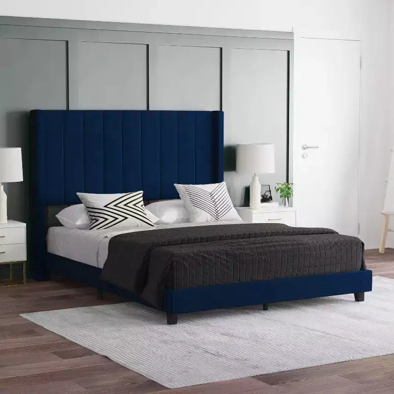 Upholstered Platform Bed with Vertical Channel Stitch Detail and Engineered Wood Frame No Box Spring Required