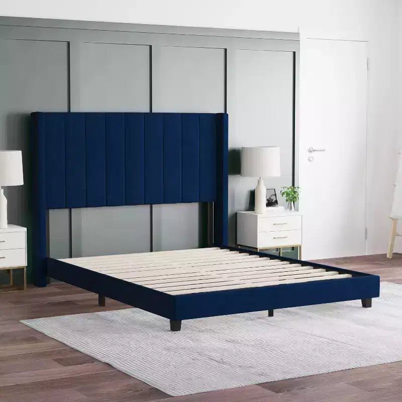 Upholstered Platform Bed with Vertical Channel Stitch Detail and Engineered Wood Frame No Box Spring Required