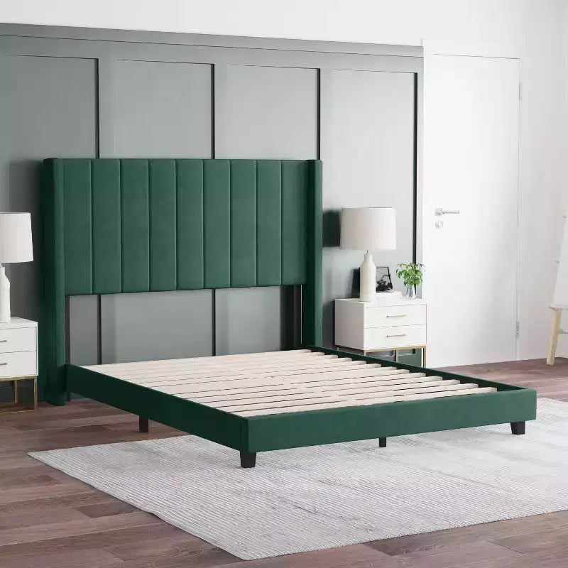 Upholstered Platform Bed with Vertical Channel Stitch Detail and Engineered Wood Frame No Box Spring Required